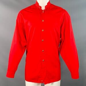 V2 by VERSACE Vintage Size M Red Cotton Nehru Collar Long Sleeve Shirt